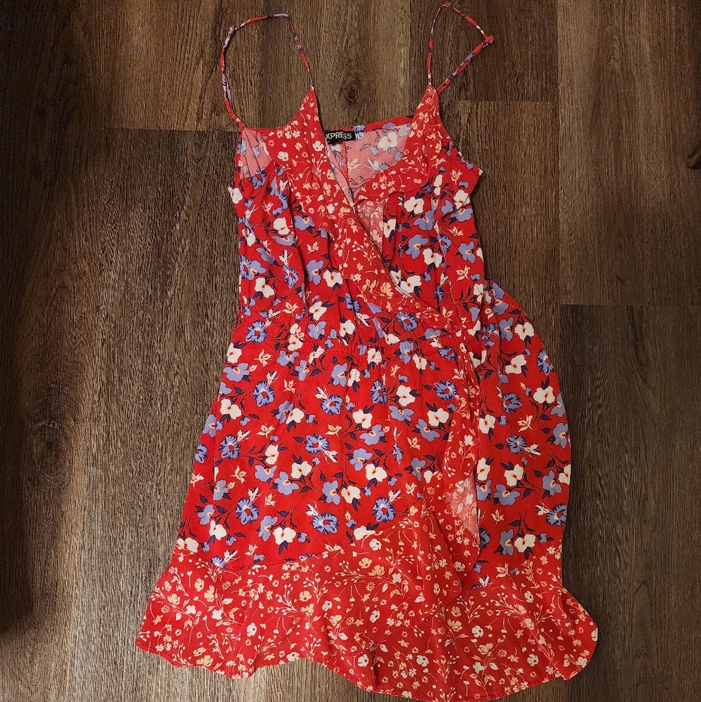 Express Red Ruffled Wrap Sundress - Picture 3 of 6